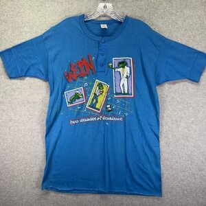 Vintage WEBN Shirt Mens XL Blue Two Decades Of Decadence Frog Henley Healthknit